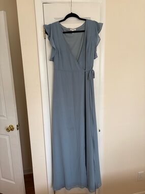 Soieblu Light Blue Wrap Maxi Dress with Flutter Sleeves; size M